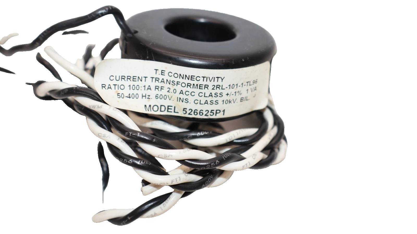 Used T.E. CONNECTIVITITY 526625P1 , 2RL-101-1-TL96 100:1A 50-400Hz Transformer