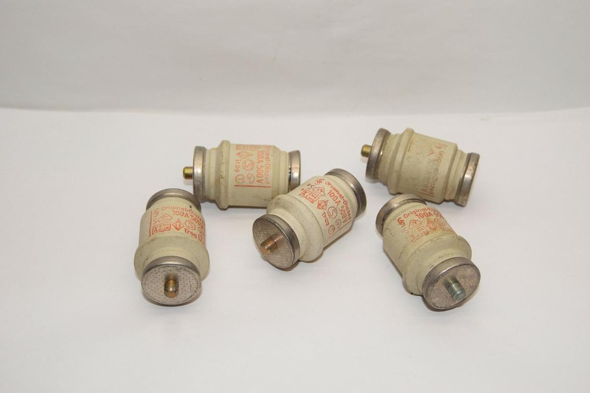 (NEW - Lot of 5) KEMA KEUR 100A 500V Original Diazed Ceramic Bottle Fuse