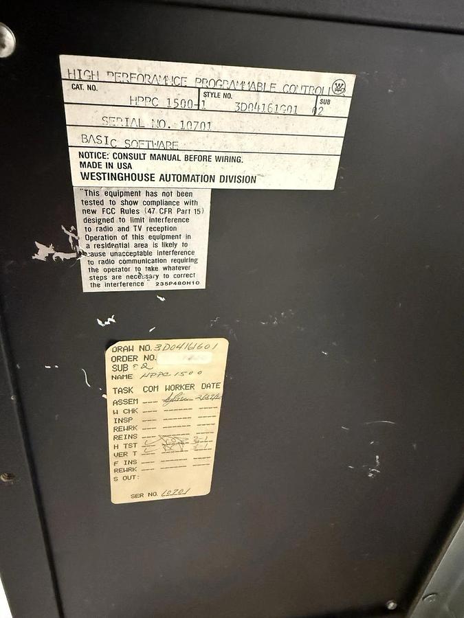 Used WESTINGHOUSE HPPC 1500-1 Programmable Controller 3D04161G01 2623D21, 2623D23