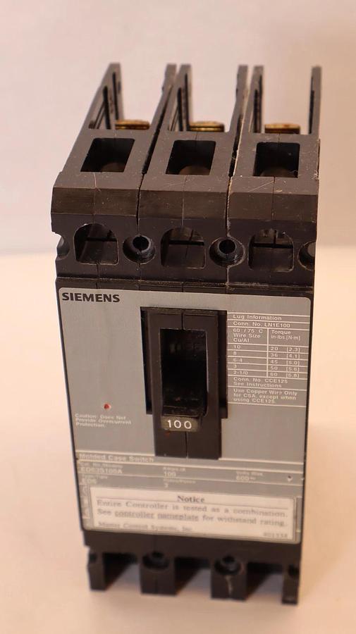 Used SIEMENS ED63S100A 100A 3P Molded Case Switch Circuit Breaker