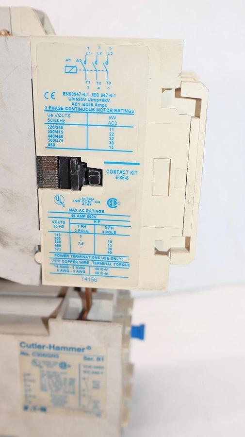 Used Cutler-Hammer Eaton Starter CE15HN3 C306GN3 660V 60A 60 Amp 120v Coil H2014B