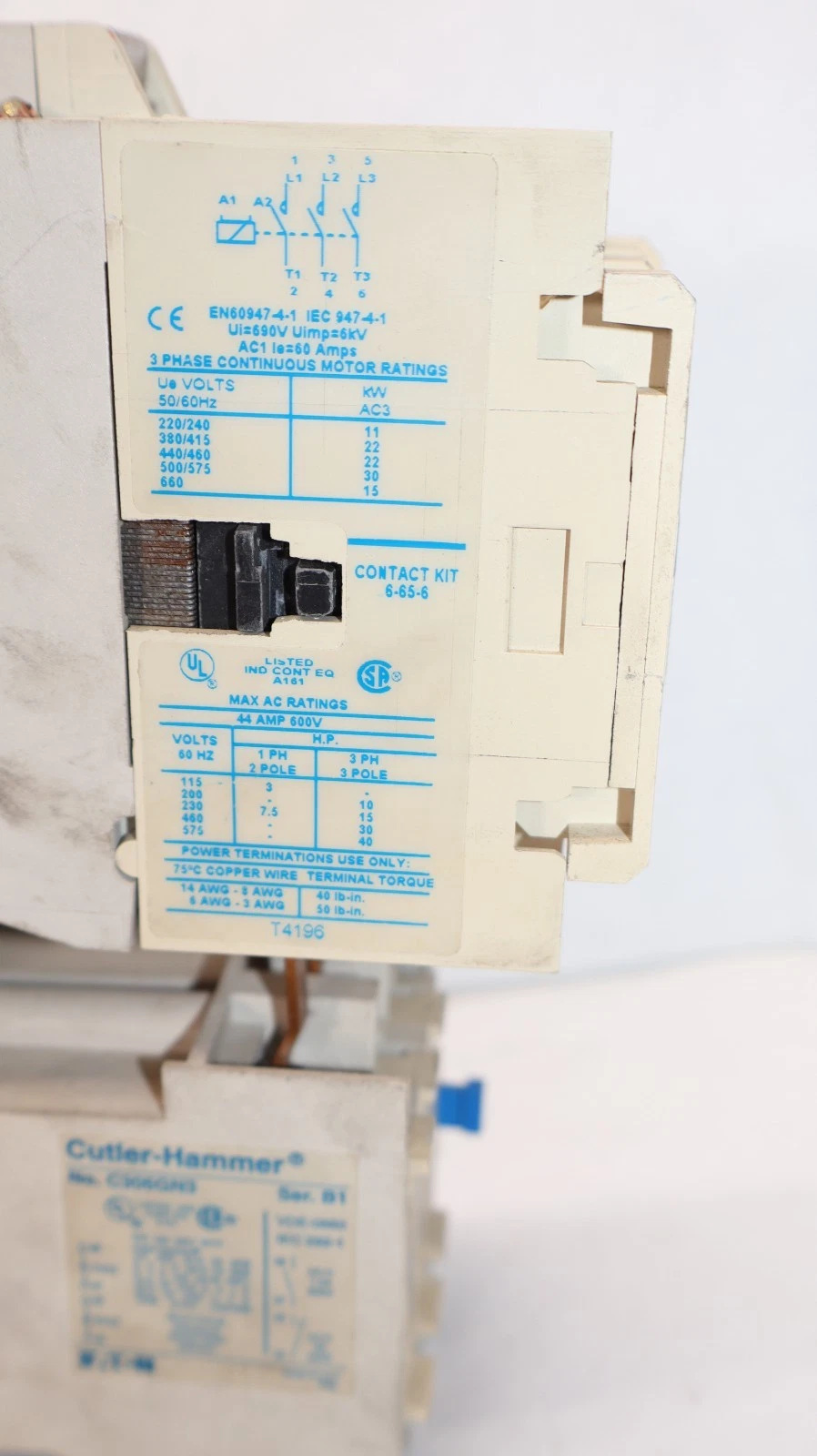 Used Cutler-Hammer Eaton Starter CE15HN3 C306GN3 660V 60A 60 Amp 120v Coil H2014B
