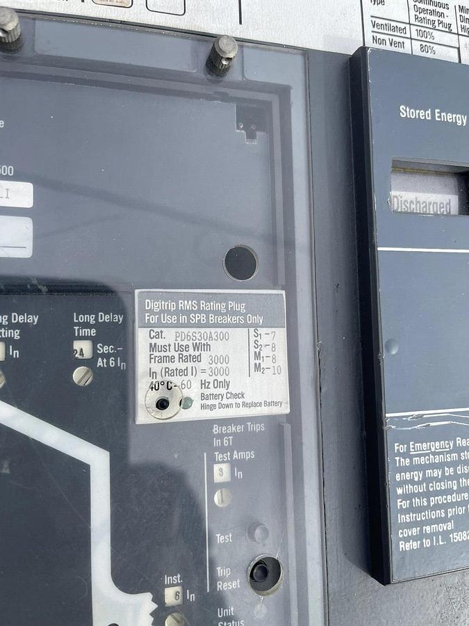 Westinghouse SPB100 3000A 3p 600V Pow-R-Way Breaker T51BLI, SPBR330F51, 3000 Amp