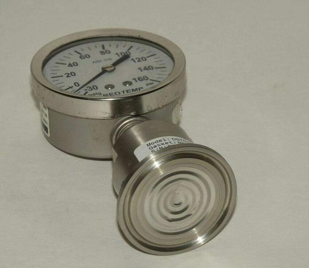 Used REOTEMP DSTC15SS4VR DA-PU1 -30 to 160psi 2.5" Face Triclamp Pressure Gauge