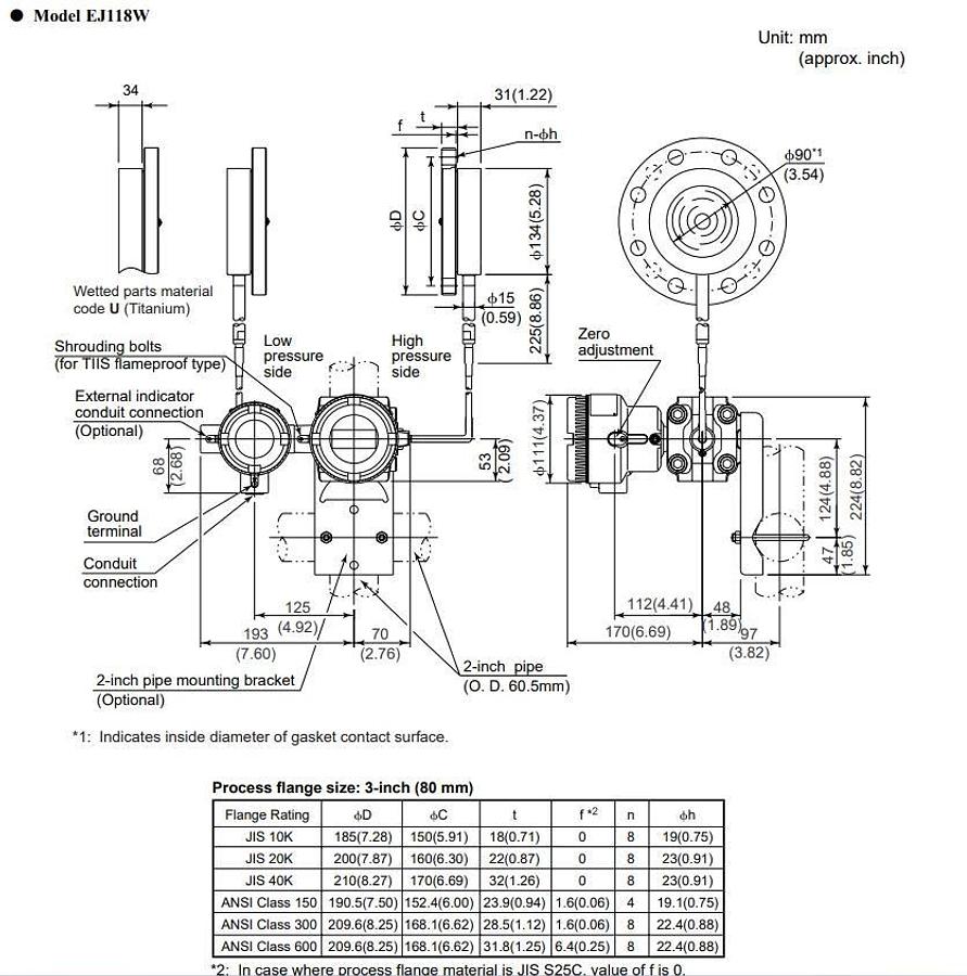 Yokogawa Diaphragm Sealed Diff Pressure Transmitter EJ118W-DZSA1EA-DA02-02DA/D4
