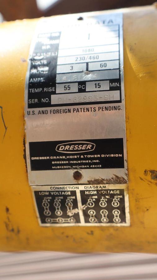 Used Budgit Chain Hoist 1 Ton 2000lb K-356-2 309826-87A  10" Chain Drop 230/460v 3ph