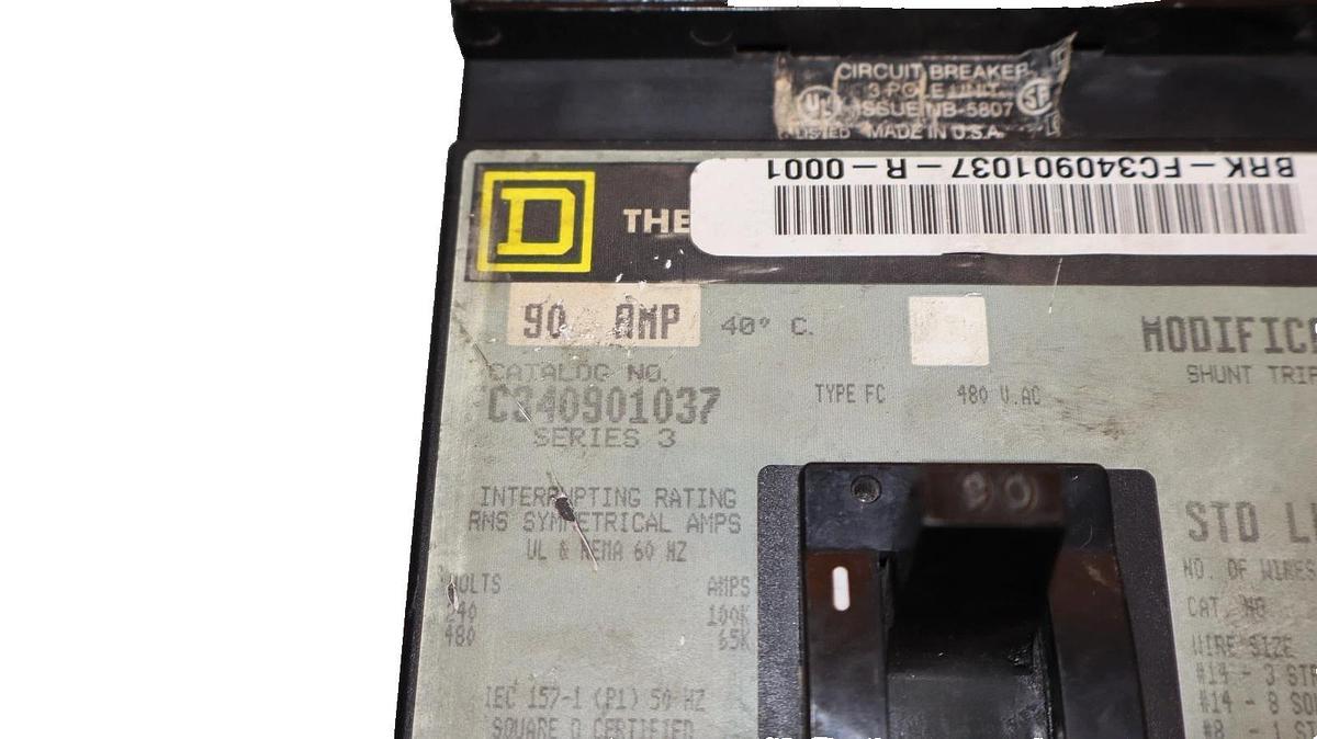 Used Square D 90A 90 Amp Circuit Breaker C340901037
