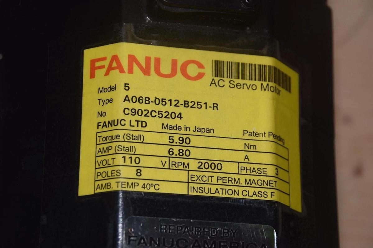 Refurbished FANUC ROBOTICS, AC SERVO MOTOR, Model 5, A06B-0512-B251-R, Coder A860-0320-T111