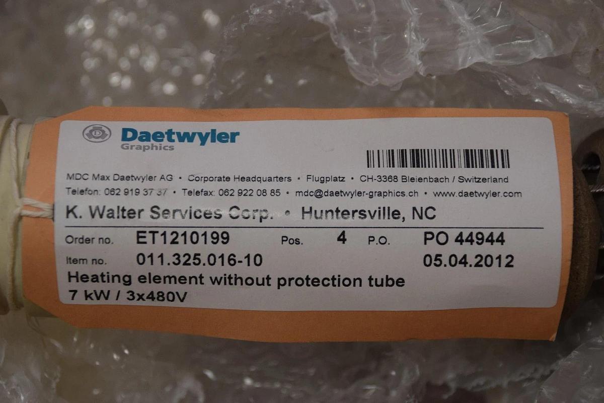 Heizelement 7 kW 3x 480V 011.325.016-10 Daetwyler ET1210199 Heating element