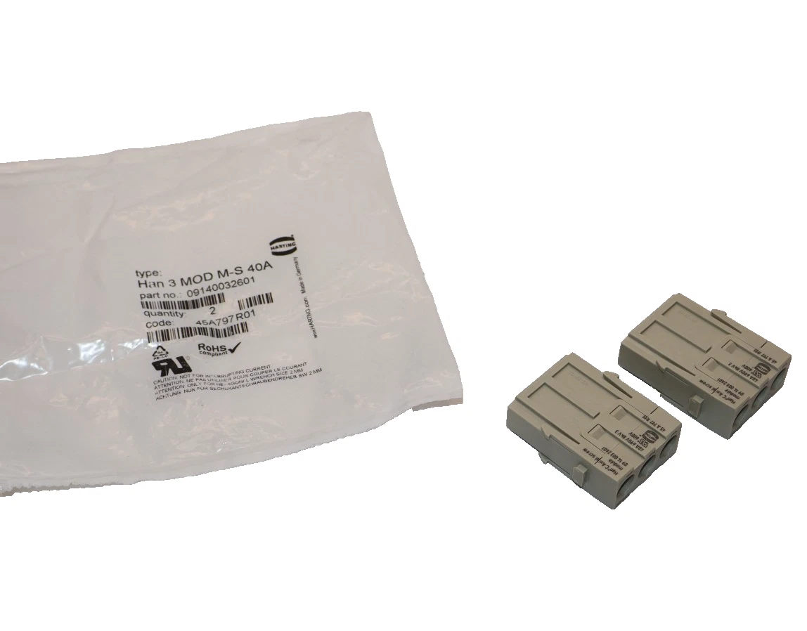 Harting Male Module Insert Han 3 MOD M-S 40A Plug 09140032601 2-Pack (New)
