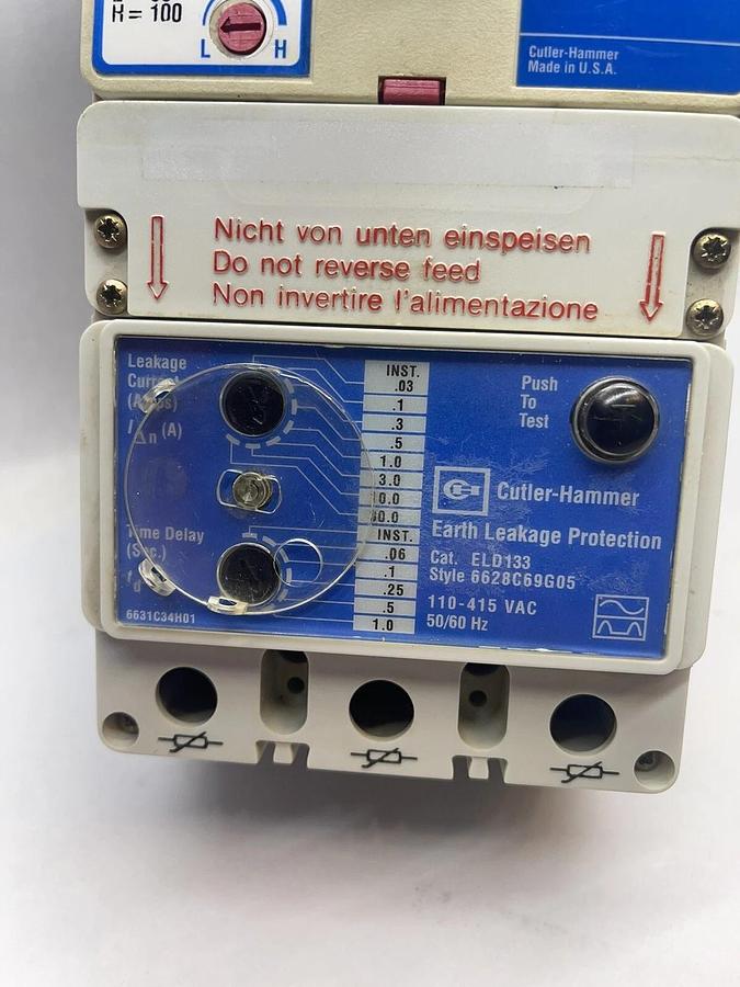 Used Cutler Hammer ELFW3100L, 3p 100a 415v, Circuit Breaker, With ELD133  100 A