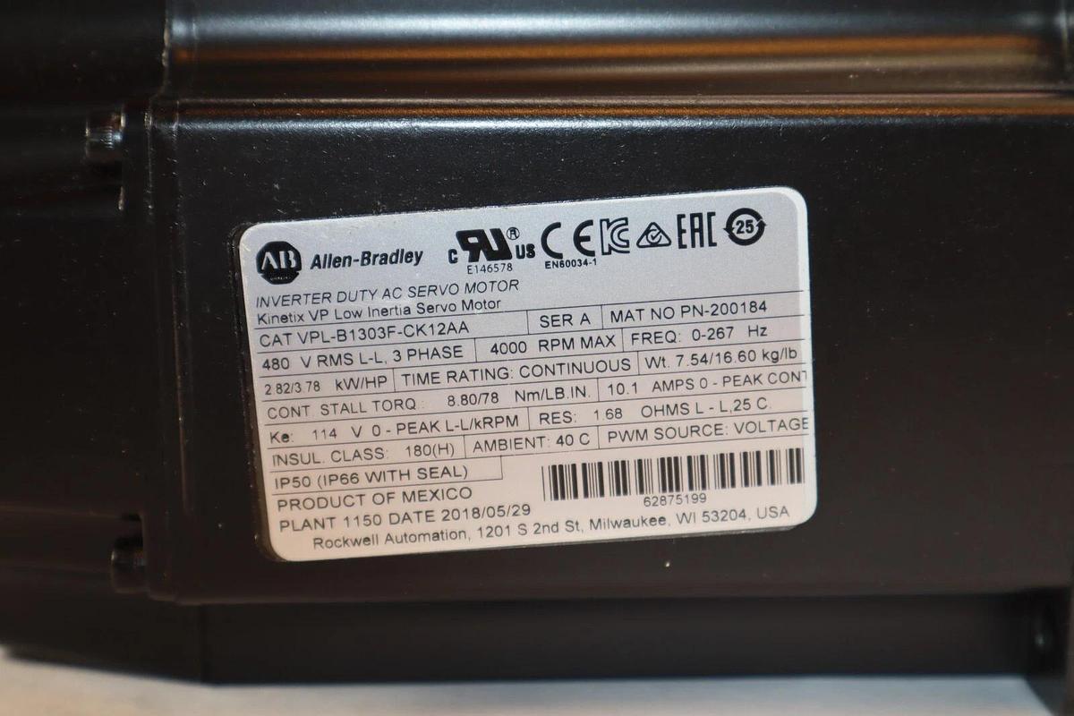 ALLEN BRADLEY Kinetix VP Servo Motor VPL-B1303F-CK12AA 3ph 2.82kw 3.78hp NEW