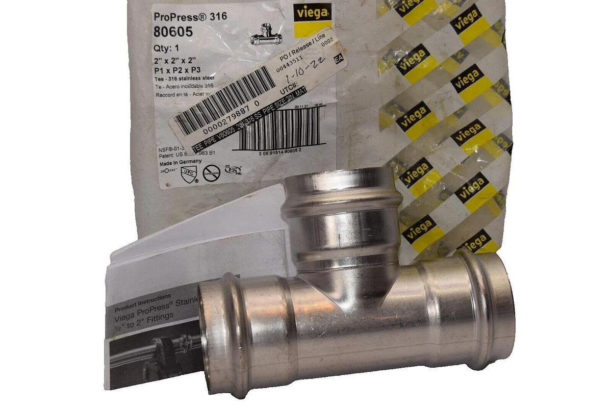 VIEGA 80605 2" x 2" x 2" 2 inch 316 SS 316ss Stainless ProPress T Tee Pipe (NEW)