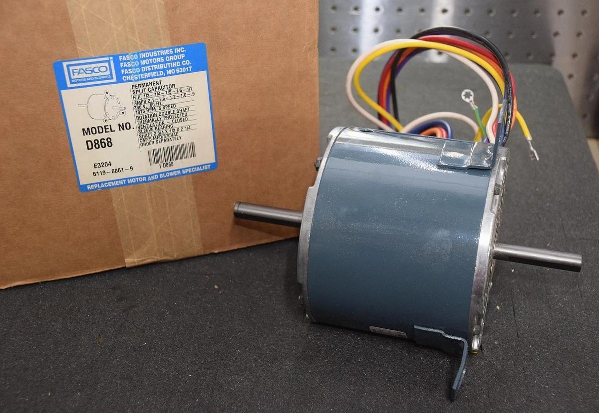 FASCO D868 230V 60Hz 1075rpm 5 Speed DBL Shaft Permanent Split Capacitor (NIB)