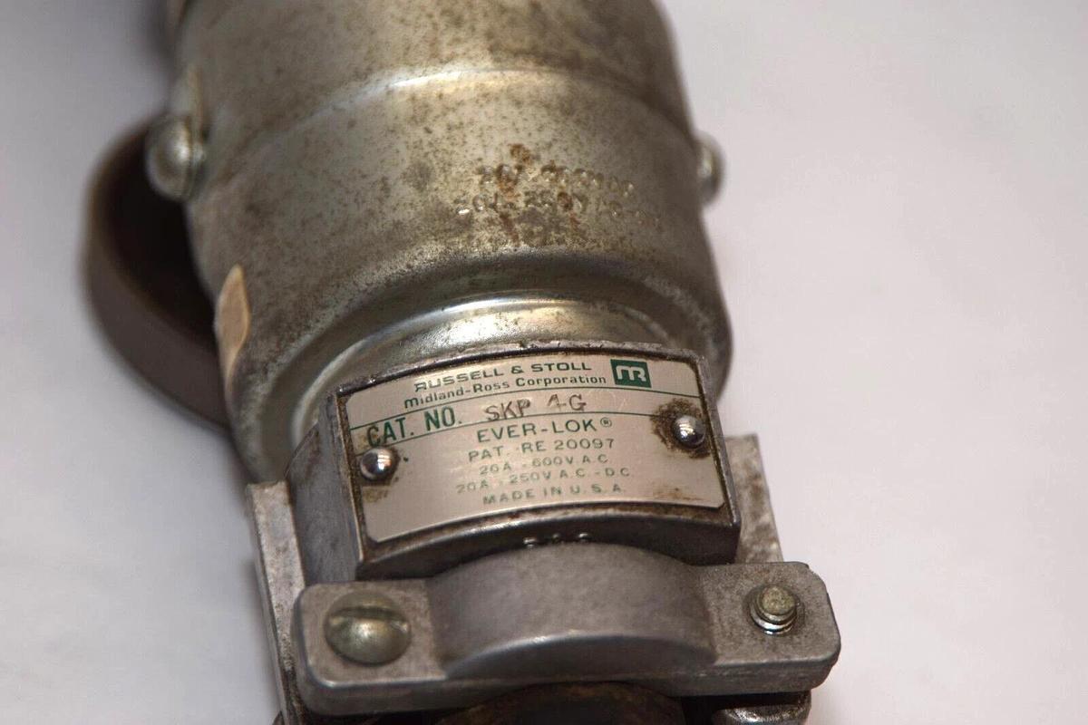 Used RUSSELL & STOLL SKP 4G SKP4G Ever-Lok Plug W/ SKR4G Receptacle  20A 600Vac