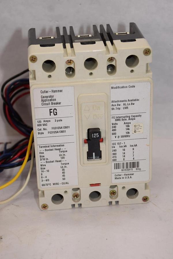Cutler Hammer FG Generator Application Breaker FG3125A13S01 125A 600V 3p NEW