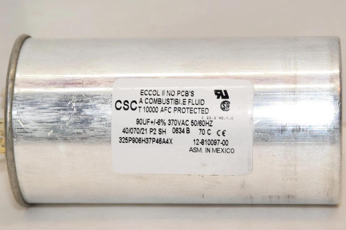 Used Lot of 2- CSC 12-810097-00 325P906H37P46A4X 90uF +/-6% 370Vac 50/60Hz Capacitor