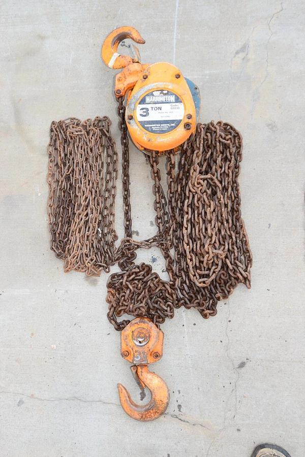 Used HARRINGTON CF030 3-Ton 3 Ton 3T Manual Overhead Chain Hoist (20' Chain Drop)