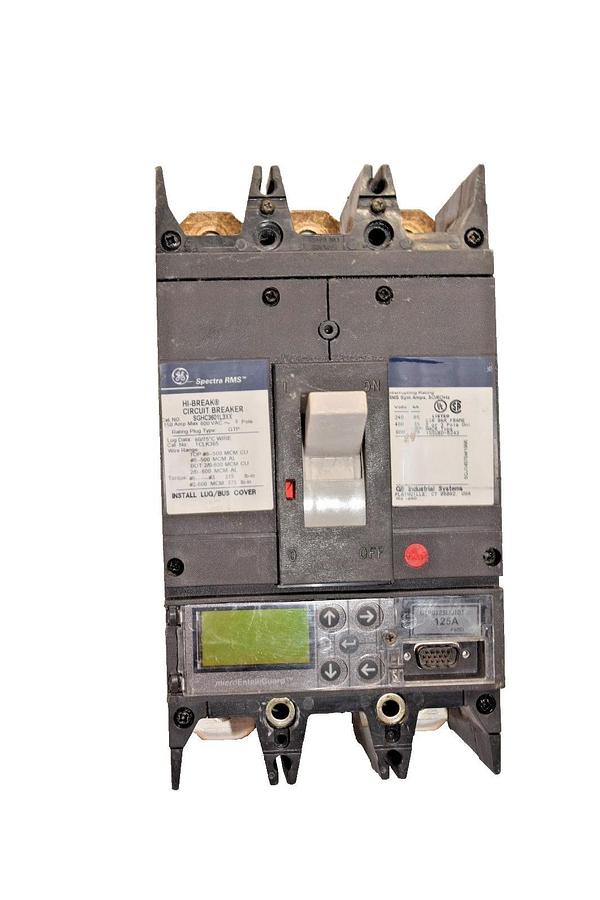 Used GE Spectra RMS Hi-Break Breaker 150A 150 Amp 600v 3p SGHC3601L3XX 125a plug