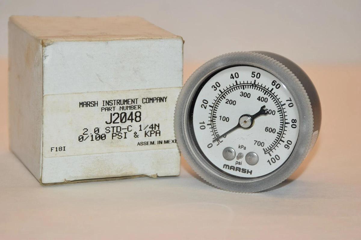 NEW MARSH INSTRUMENT J2048 0-100psi 2" FACE 1/4" NPT PRESSURE GAUGE