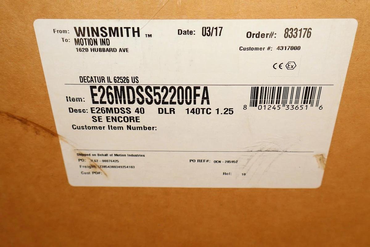 Winsmith SE Encore Gear Box Speed Reducer E26MDSS52200FA E26MDSS 40 DLR 40:1 NEW