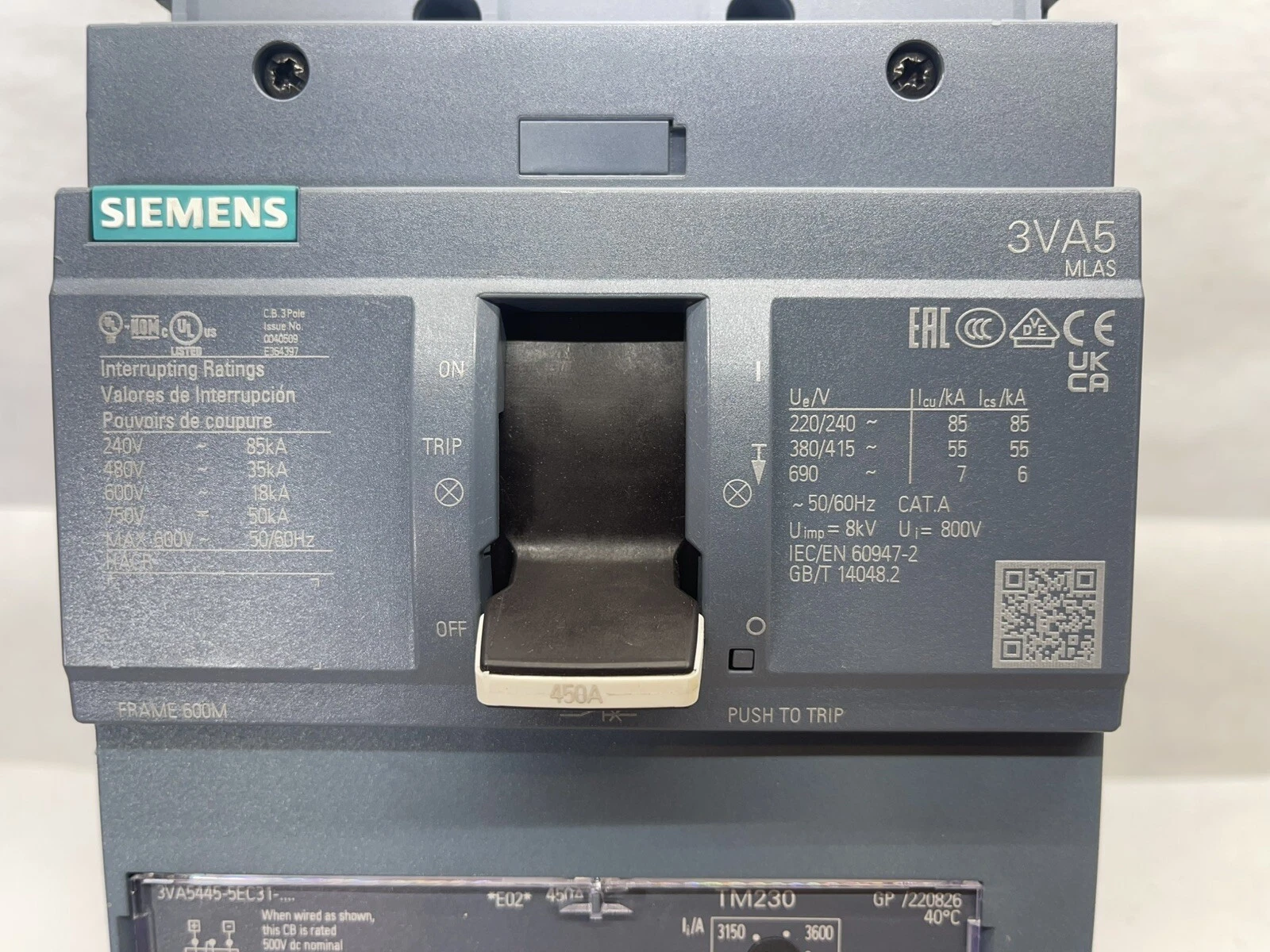 Siemens 450a Breaker 3VA5445-5EC31-0AA0 450 Amp 3VA5445-5EC31 0AA0