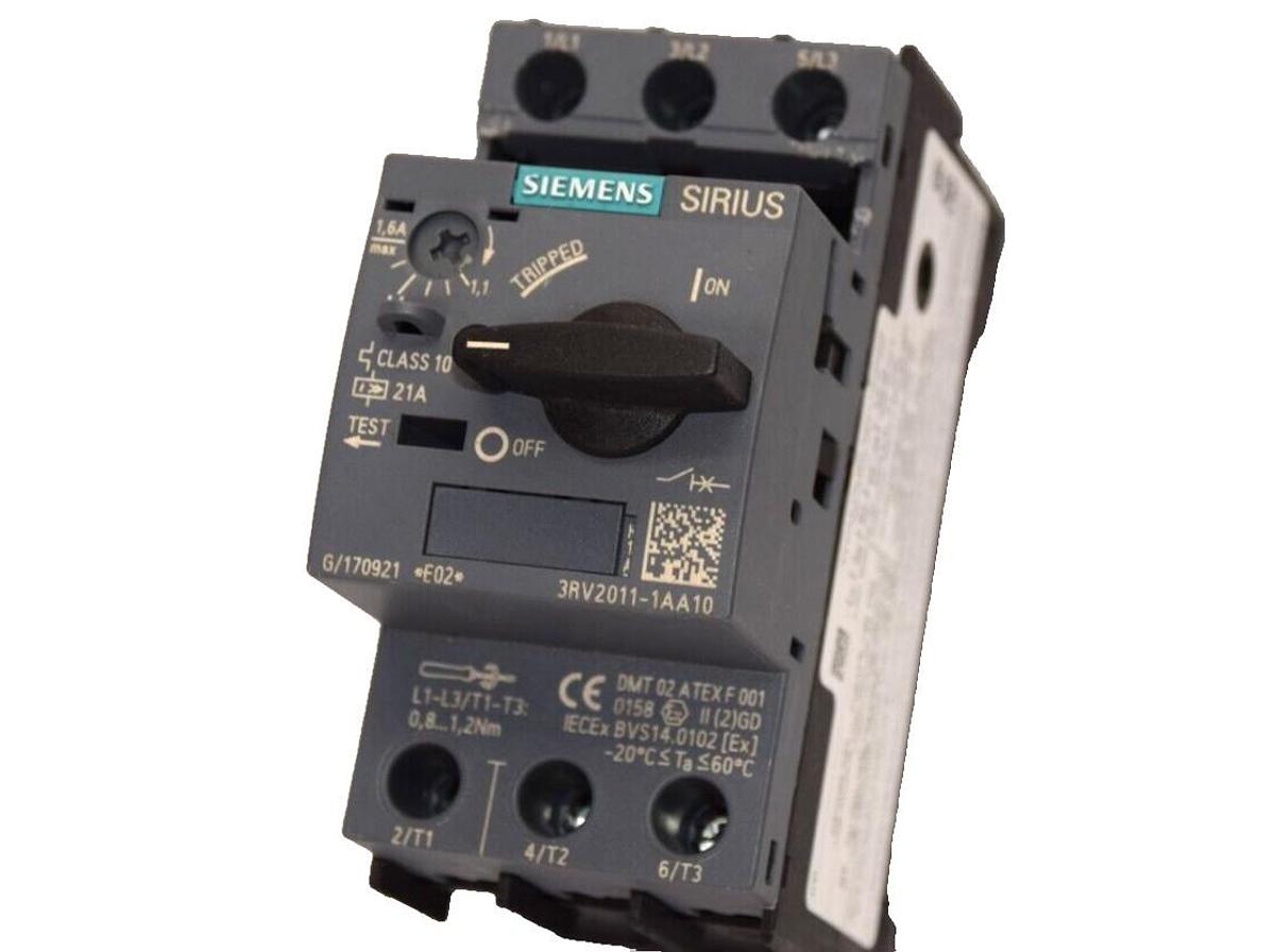 Used SIEMENS 3RV2011-1AA10 3RV20111AA10 1.1-1.6A Circuit Breaker *Missing Cover*