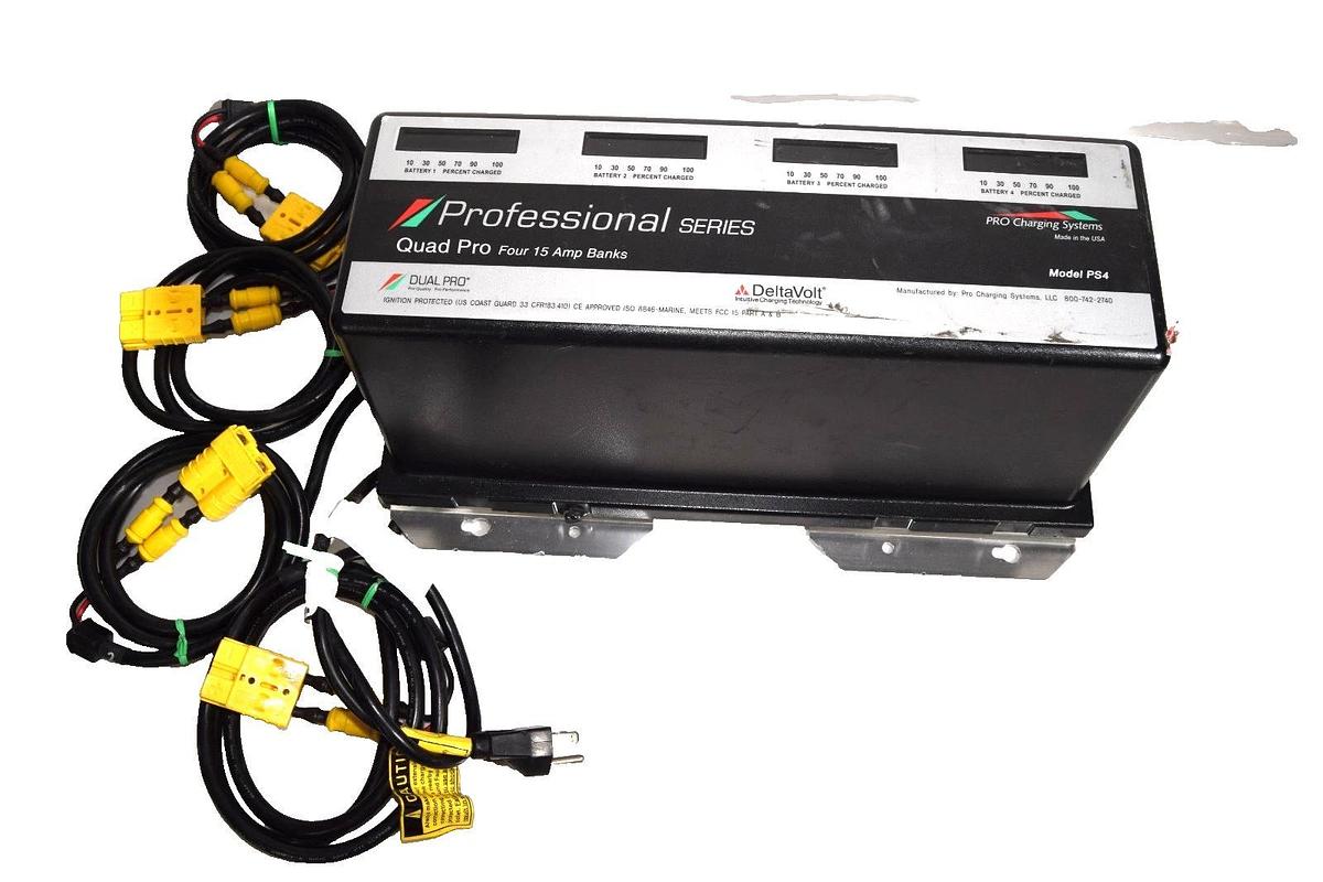 Used DeltaVolt PS4 Quad Pro Four 15Amp (4-Banks) Lithium Marine Battery Charger Boat