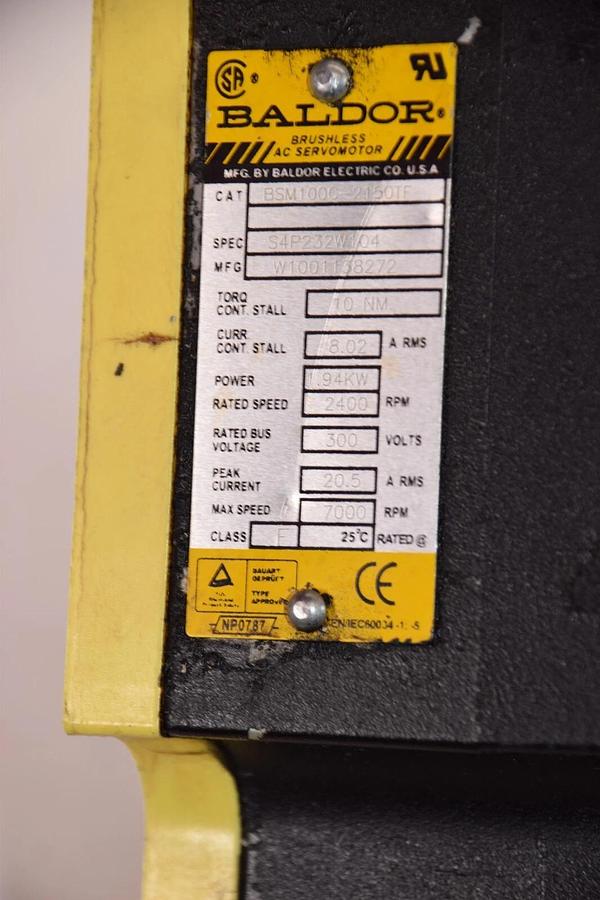 Used Baldor Brushless Servo Motor BSM100C-2150TF S4P232W104 W1001138272 10nm 1.94kw