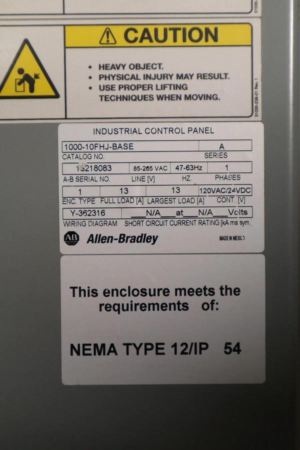 Used ALLEN BRADLEY 1000-10FHJ-BASE Series A Logix Panel Control Panel Box