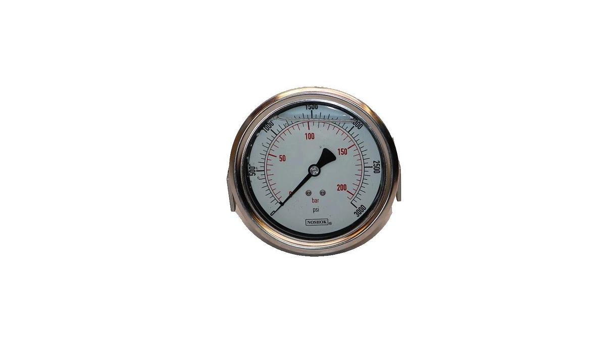 NOSHOK Back Connection Gauge 0-3000psi Liquid Filled 1/4 NPT 206.8 Bar (NEW)