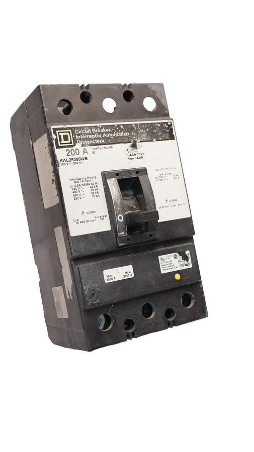Used Square D KAL26200WB 200A Amp 2P 600V ~ 250V Circuit Breaker