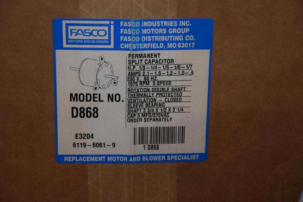 FASCO D868 230V 60Hz 1075rpm 5 Speed DBL Shaft Permanent Split Capacitor (NIB)