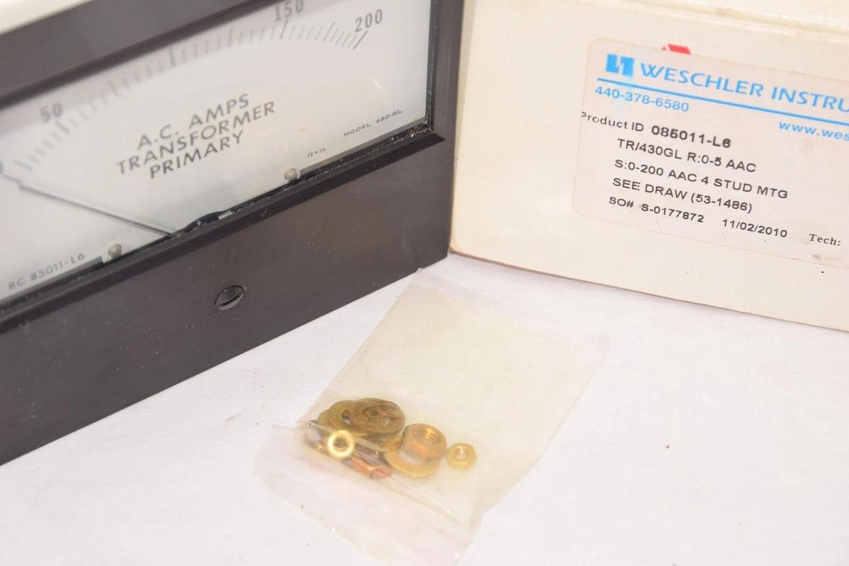 (NEW) WESCHLER INSTRUMENTS 085011-L6 0-200Amp Transformer Primary Panel Meter