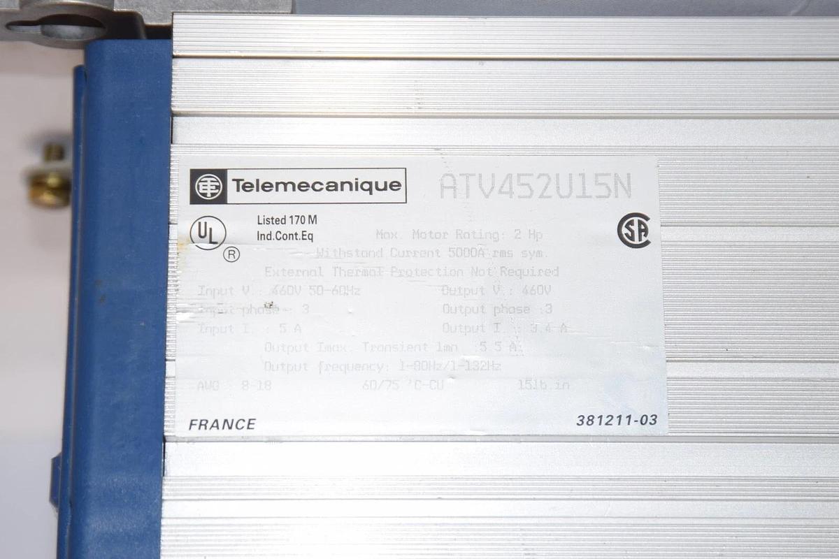 Used TELEMECANIQUE ATV452U15N ALTIVAR 5 2HP Drive SERIE 45 2
