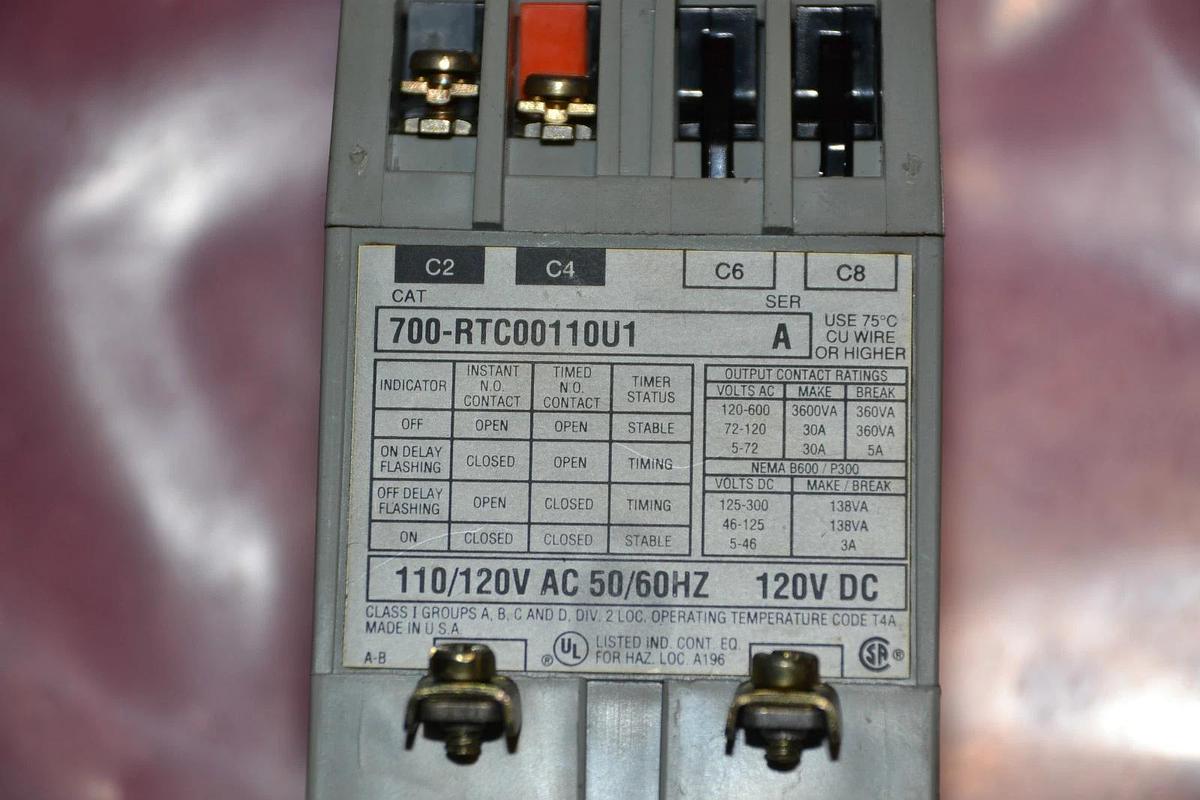 Used Allen Bradley 700 RTC Solid State Timer 700-RTC00110U1 Ser. A 110/120vac 120vdc