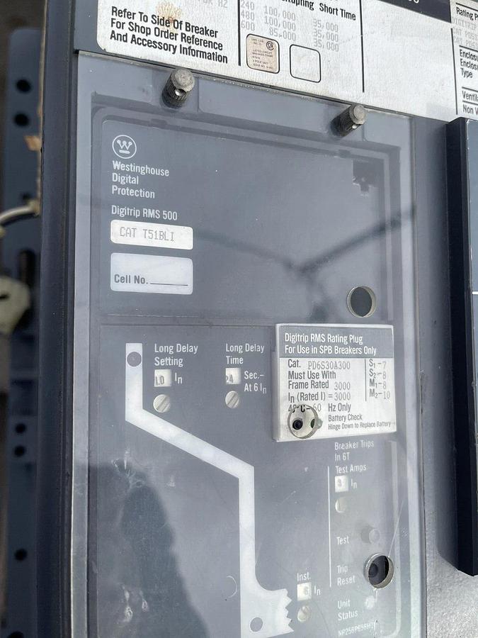 Westinghouse SPB100 3000A 3p 600V Pow-R-Way Breaker T51BLI, SPBR330F51, 3000 Amp