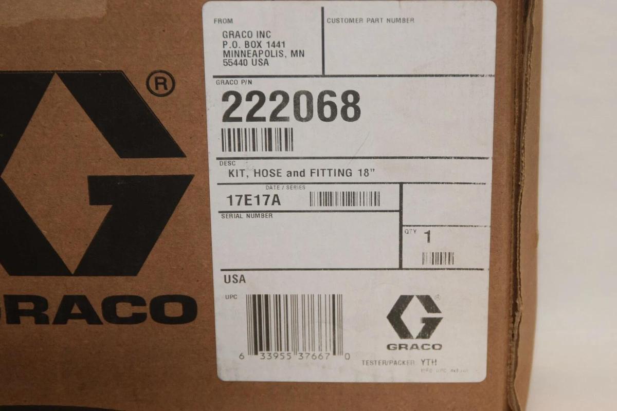 GRACO 222068 18" Hose Fitting Kit for Wall-Mounted Fire-Ball 425, 10:1 Pumps