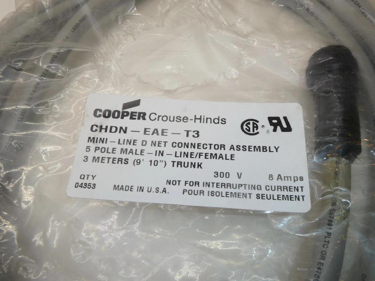 (NEW) COOPER CHDN-EAE-T3 CHDNEAET3 5P Mini-Line D Net Connector Assembly