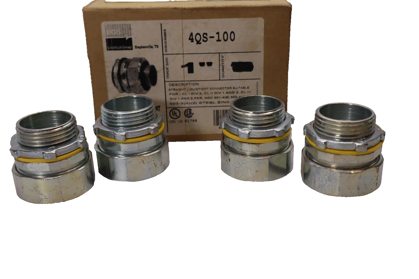 EGS Straight Liquidtight Connector 1" 4QS-100 4QS100 (New - Box of 4)