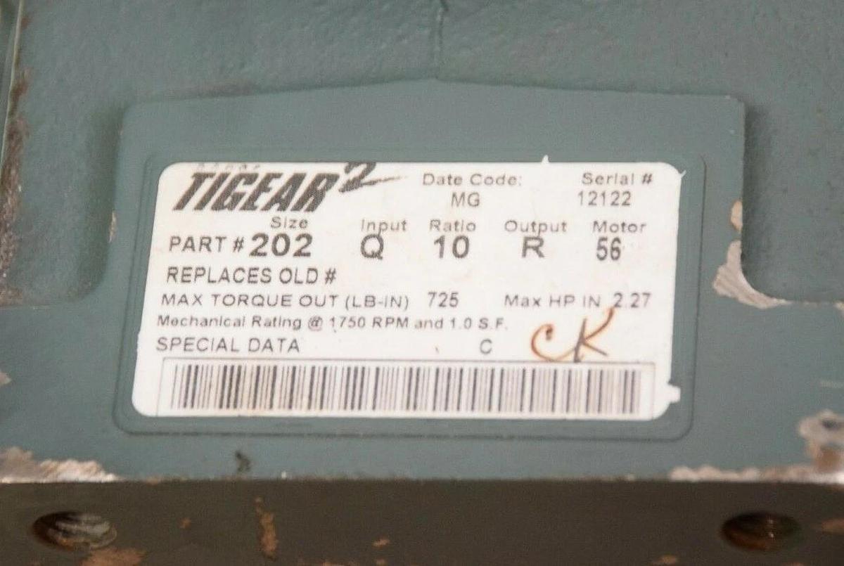 DODGE TIGEAR, Worm Gear Speed Reducer 202Q10R56 10:1 ratio gear box (NEW)