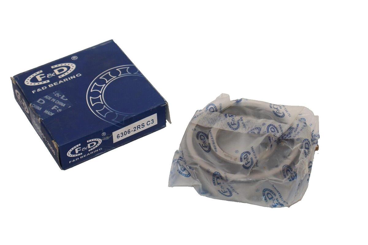 (NEW) F&D 6306-2RS C3 Rubber Sealed Ball Bearing