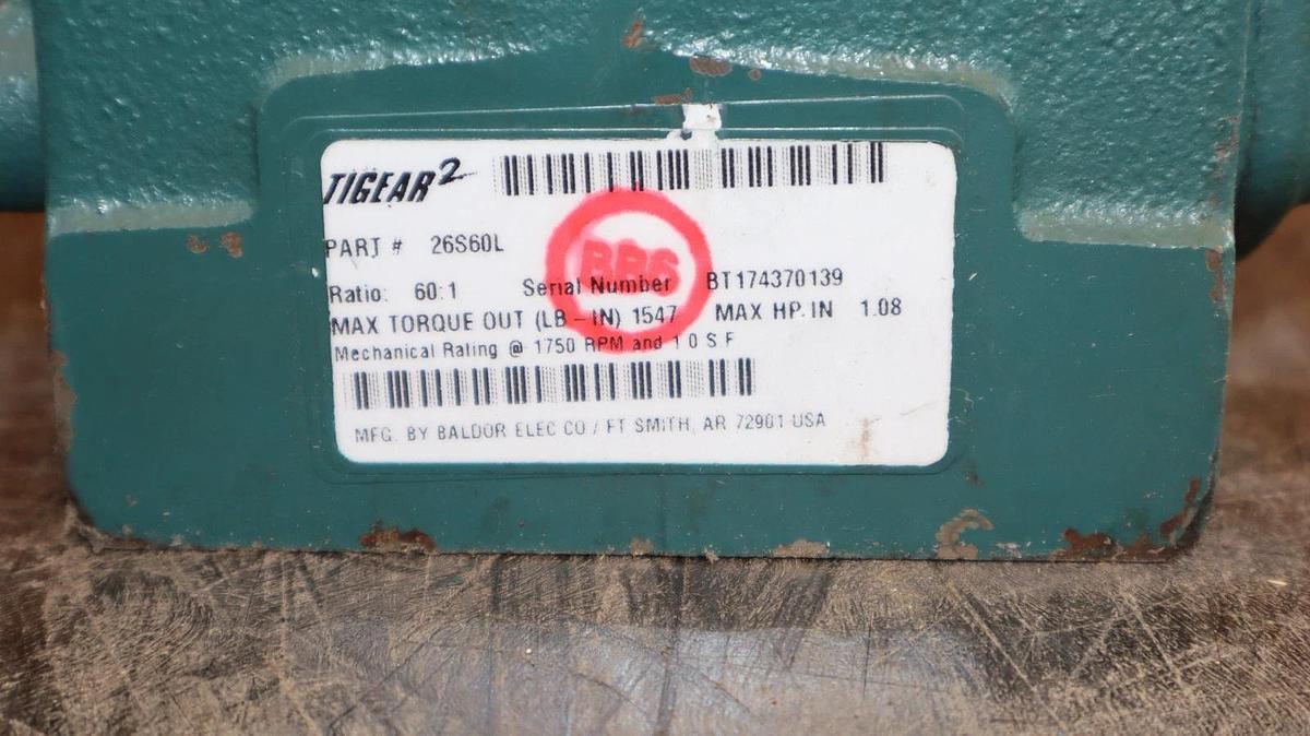 Baldor Dodge Tigear2 Gear Box Speed Reducer 26S60L  60:1 Ratio  1750rpm (New)