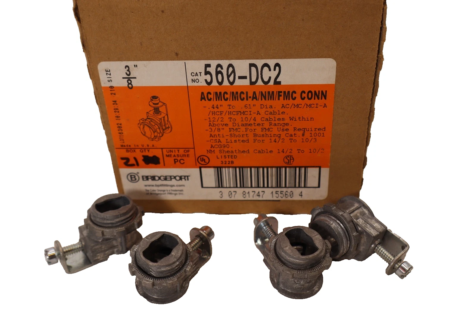 Bridgeport 560-DC2 560DC2 3/8" Strap Type Connector (New - Box of 21)