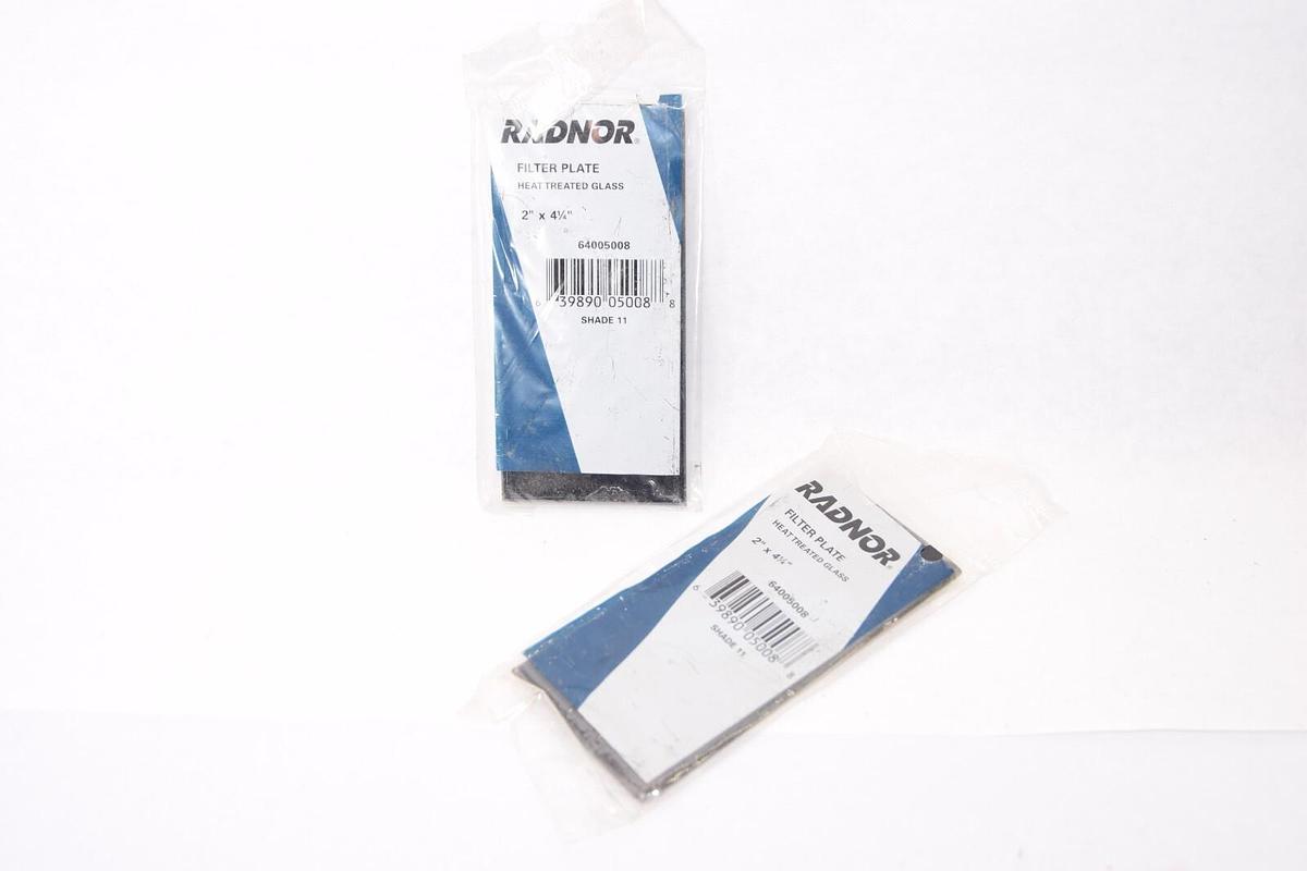 (2) RADNOR 64005008 Shade 11 2" x 4-1/2" Heat Treated Glass Filter Plate NEW