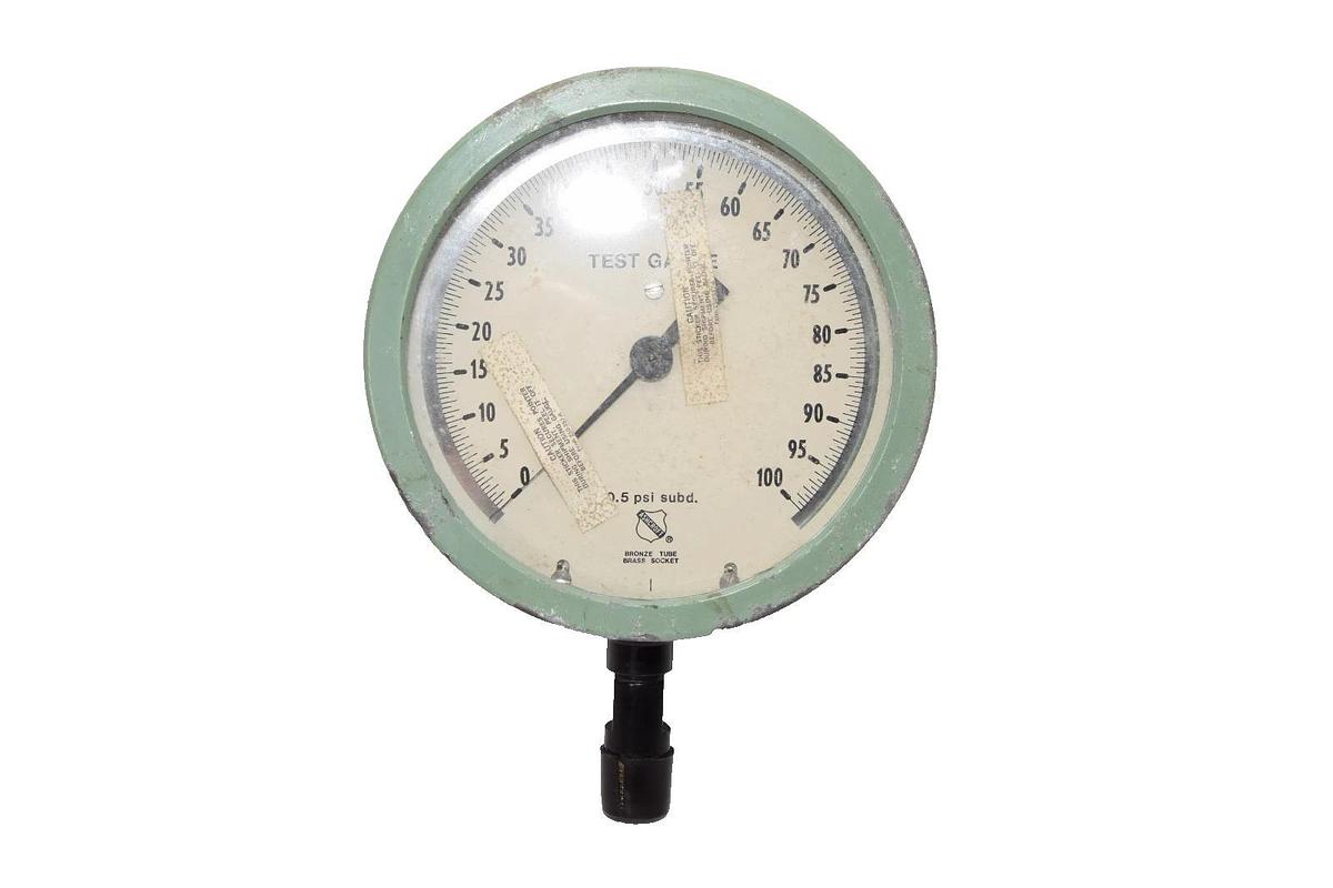 Used Ashcroft 0-100psi 6" Bronze Tube Brass Socket Test Gauge , Vintage