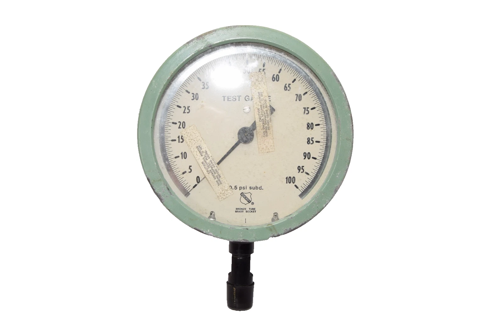 Used Ashcroft 0-100psi 6" Bronze Tube Brass Socket Test Gauge , Vintage