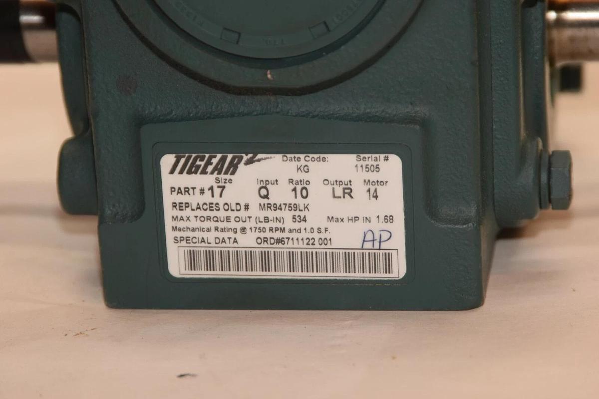 NEW) DODGE TIGEAR-2 17Q10LR14 Size 17 Worm Gear Box Speed Reducer Ratio 10 10:1
