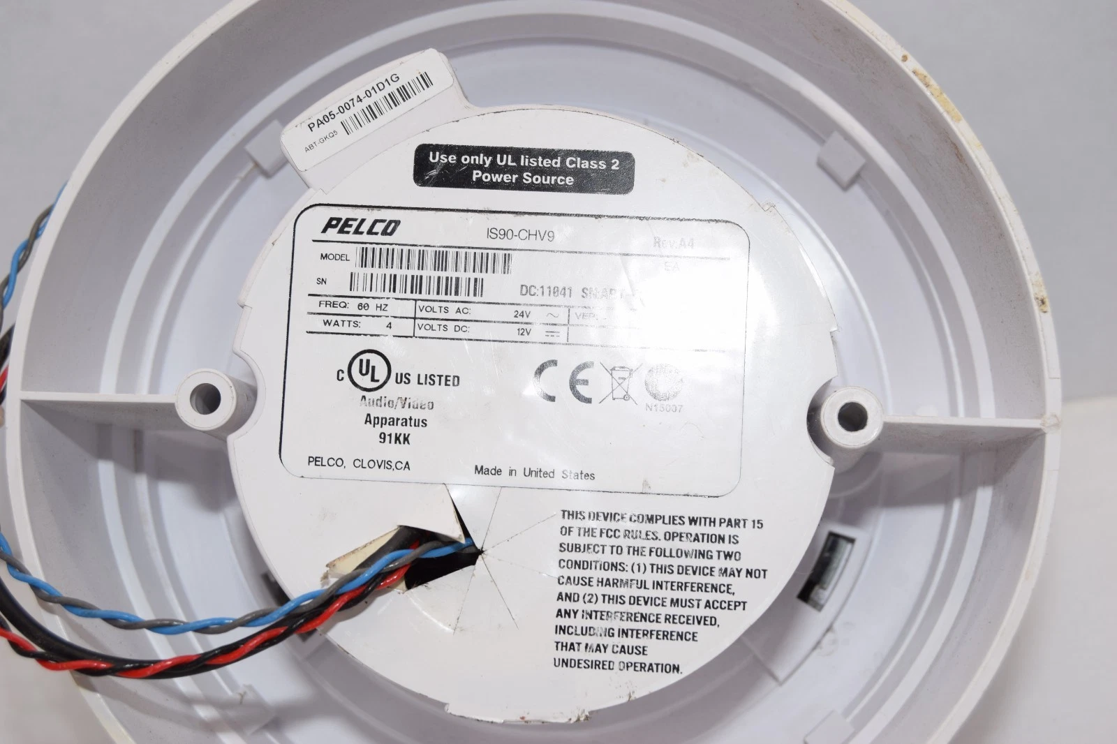 Used Pelco Dome Security Camera IS90-CHV9 1S90CHV9 3.0-9.5mm  , White