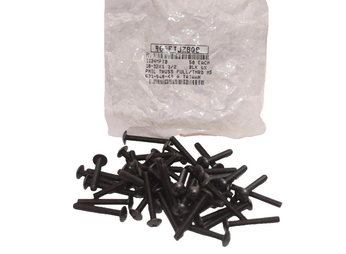 (NEW - Pack of 50) 10-32 x 1-1/2 Philips Truss Screw Full Thread Black Oxide